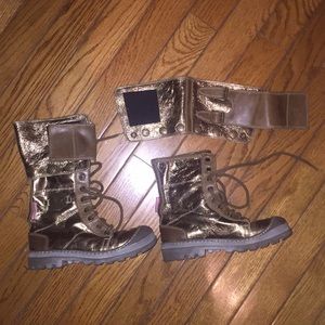 Robert Cavalli Kids Bronze Golden Lace-Up Boots